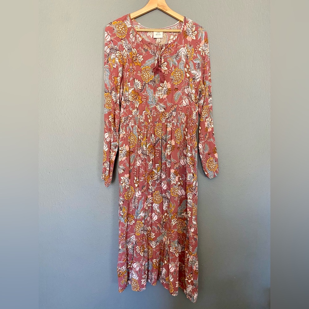 Knox Rose Dusty Rose Floral Bohemian Long Sleeve Dress Women's Large